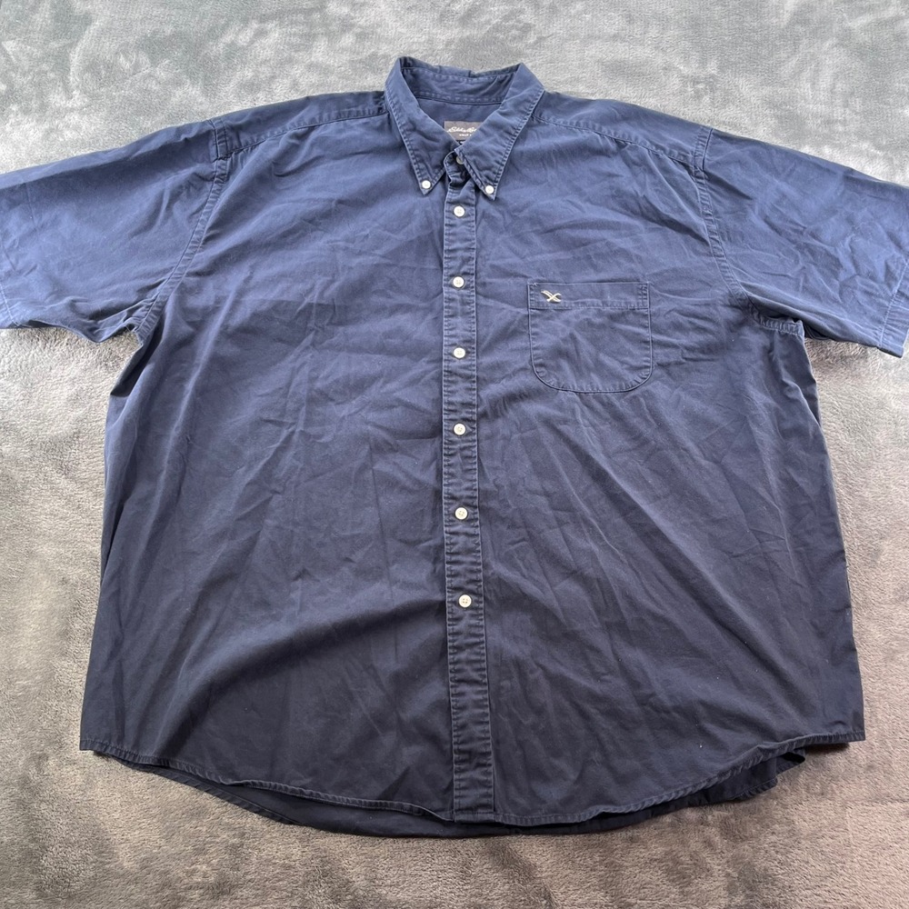 Eddie Bauer Mens XXXL Navy Blue Short Sleeve Cotton Button Down Shirt Logo